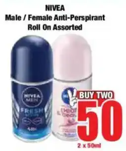 Boxer NIVEA Male/ Female Anti-Perspirant Roll On Assorted offer