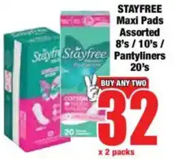 Boxer STAYFREE Maxi Pads Assorted/ Pantyliners offer