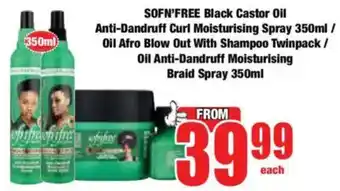 Boxer SOFN'FREE Black Castor Oil Anti-Dandruff Curl Moisturising Spray/Oil Afro Blow Out/Oil Anti-Dandruff Moisturising Braid Spray offer