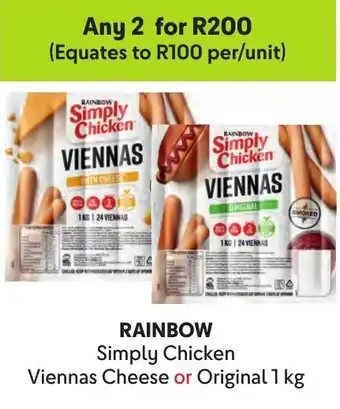 Makro RAINBOW Simply Chicken Viennas Cheese or Original offer