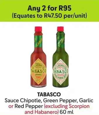 Makro TABASCO Sauce Chipotle, Green Pepper, Garlic or Red Pepper offer