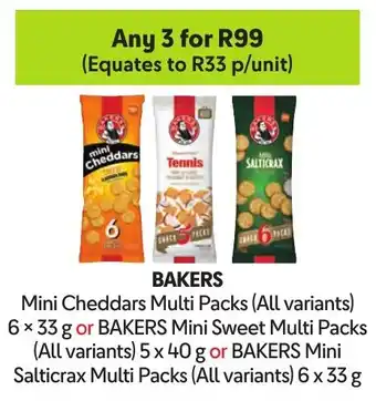 Makro BAKERS Mini Cheddars Multi Packs or BAKERS Mini Sweet Multi Packs or BAKERS Mini Salticrax Multi Packs offer