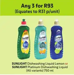 Makro SUNLIGHT Dishwashing Liquid Lemon or SUNLIGHT Platinum Dishwashing Liquid offer