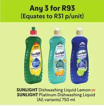 Makro SUNLIGHT Dishwashing Liquid Lemon or SUNLIGHT Platinum Dishwashing Liquid offer