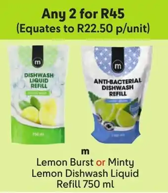 Makro m Lemon Burst or Minty Lemon Dishwash Liquid Refill offer