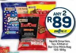 Pick n Pay Nestlé Smarties, Tex, KitKat or Bar-One Minis Bag offer
