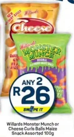 Pick n Pay Willards Monster Munch or Cheese Curls Balls Maize Snack Assorted offer