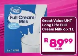 Game Great Value UHT Long Life Full Cream Milk 6 x 1 L offer