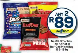 Pick n Pay Nestlé Smarties, Tex, KitKat or Bar-One Minis Bag 135-189g offer