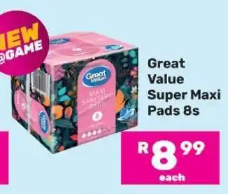 Game Great Value Super Maxi Pads 8s offer