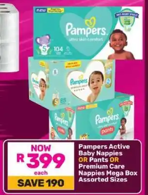 Game Pampers Active Baby Nappies OR Pants OR Premium Care Nappies Mega Box offer