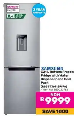 Game Samsung 321 L Bottom Freezer Fridge with Water Dispenser and Cool Pack offer