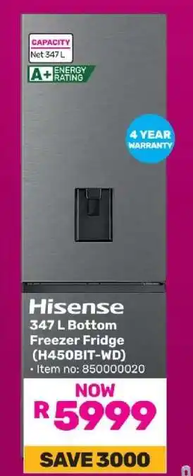 Game Hisense 347 L Bottom Freezer Fridge (H450BIT-WD) offer