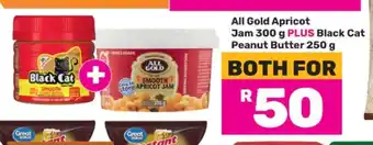 Game All Gold Apricot Jam 300 g PLUS Black Cat Peanut Butter 250 g offer
