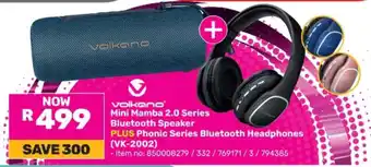 Game Volkano Mini Mamba 2.0 Series Bluetooth Speaker PLUS Phonic Series Bluetooth Headphones (VK-2002) offer