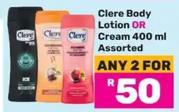 Game Clere Body Lotion or Cream 400 ml Assorted offer