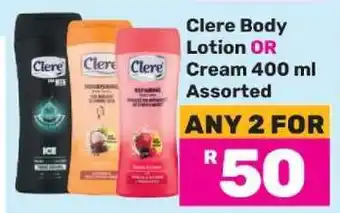 Game Clere Body Lotion or Cream 400 ml Assorted offer