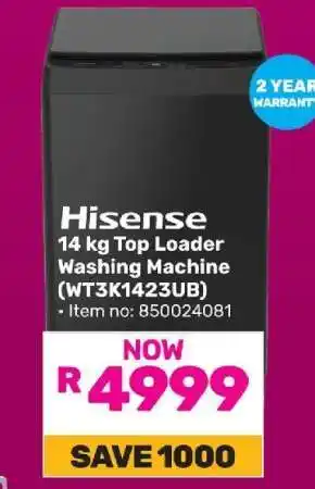 Game Hisense 14 kg Top Loader Washing Machine (WT3K1423UB) offer