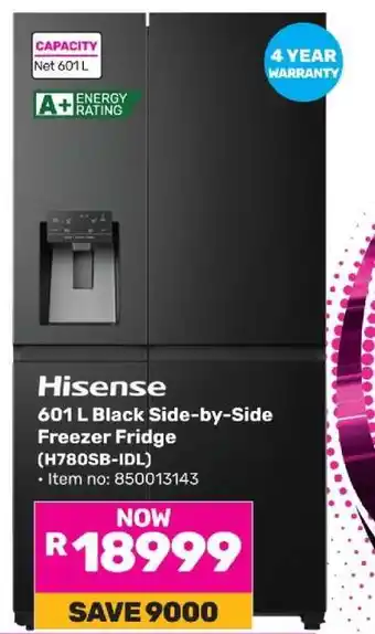 Game Hisense 601 L Black Side-by-Side Freezer Fridge (H780SB-IDL) offer