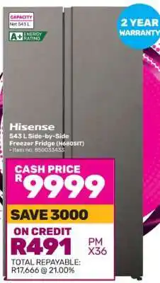 Game Hisense 543 L Side-by-Side Freezer Fridge (H680SIT) offer