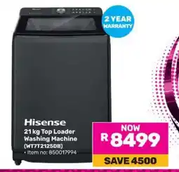 Game Hisense 21 kg Top Loader Washing Machine (WTT72125DB) offer