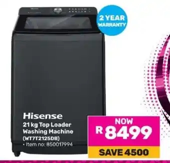 Game Hisense 21 kg Top Loader Washing Machine (WTT72125DB) offer