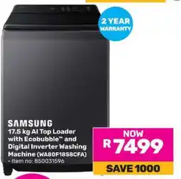 Game Samsung 17.5 kg AI Top Loader with Ecobubble and Digital Inverter Washing Machine offer