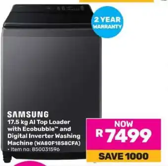 Game Samsung 17.5 kg AI Top Loader with Ecobubble and Digital Inverter Washing Machine offer