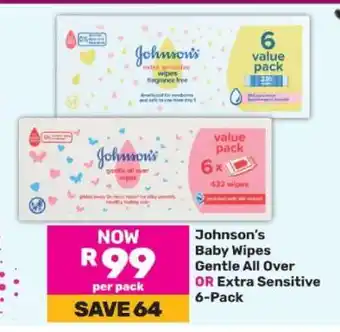 Game Johnson's Baby Wipes Gentle All Over Or Extra Sensitive 6 Pack offer