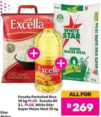 Game Excella Parboiled Rice, Excella Oil, White Star Super Maize Meal offer