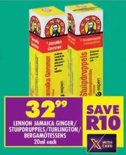 Shoprite Lennon jamaica ginger/ stuipdruppels/ turlington/ bergamotessens offer