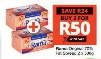 Checkers Rama Original 70% Fat Spread 2 x 500g offer