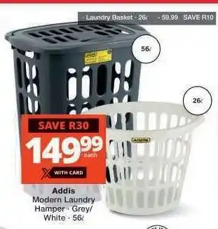 Checkers Addis Modern Laundry Hamper - Grey/White - 56L offer