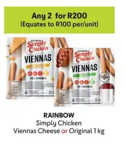 Makro RAINBOW Simply Chicken Viennas Cheese or Original 1 kg offer