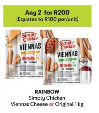 Makro RAINBOW Simply Chicken Viennas Cheese or Original 1 kg offer