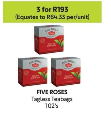 FIVE ROSES Tagless Teabags 102's offer at Makro
