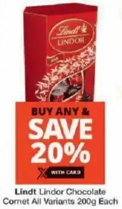 Checkers Lindt Lindor Chocolate Cornet All Variants offer