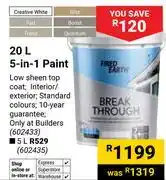 Builders Warehouse Fired Earth 5-In-1 Paint 602435-5Ltr offer