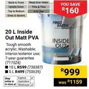 Builders Warehouse Fired Earth Inside Out Matt PVA 717524-20Ltr offer