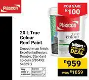 Builders Warehouse Plascon True Colour Roof Paint 786493, 548691-20Ltr offer