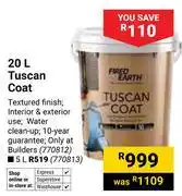 Builders Warehouse Fired Earth Tuscan Coat 770812-20Ltr offer