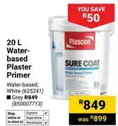 Builders Warehouse Plascon Water Based Plaster Primer (White) 625241-20Ltr offer