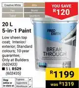 Builders Warehouse Fired Earth 5-In-1 Paint 602433-20Ltr offer