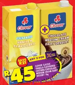 Shoprite Clover classic vanilla flavoured custard/ chocolate medium cream dairy dessert offer