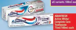 Shoprite AQUAFRESH Active White/ Complete Care Toothpaste offer