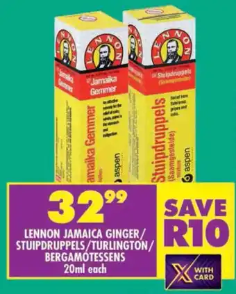 Shoprite Lennon jamaica ginger/ stuipdruppels/ turlington/ bergamotessens offer
