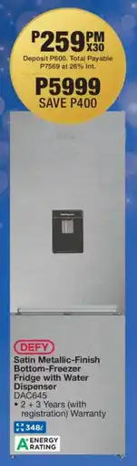 OK Furniture DEFY Satin Metallic-Finish Bottom-Freezer Fridge with Water Dispenser offer