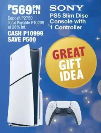 OK Furniture SONY PS5 Slim Disc Console with 1 Controller offer