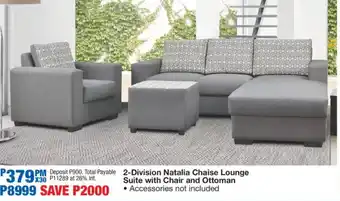 OK Furniture 2-Division Natalia Chaise Lounge Suite with Chair and Ottoman offer