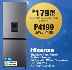 OK Furniture Hisense Titanium Inox-Finish Bottom-Freezer Fridge with Water Dispenser offer